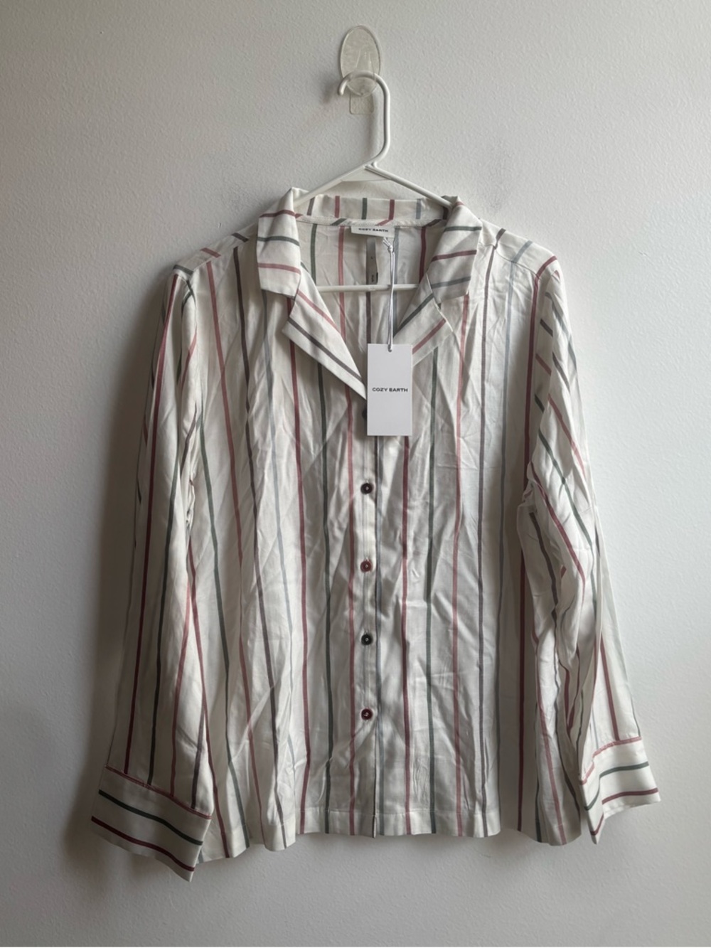 Cozy Earth | Soft Woven Long Sleeve Pajama Top (Cottage Stripe) - Picture 5 of 7